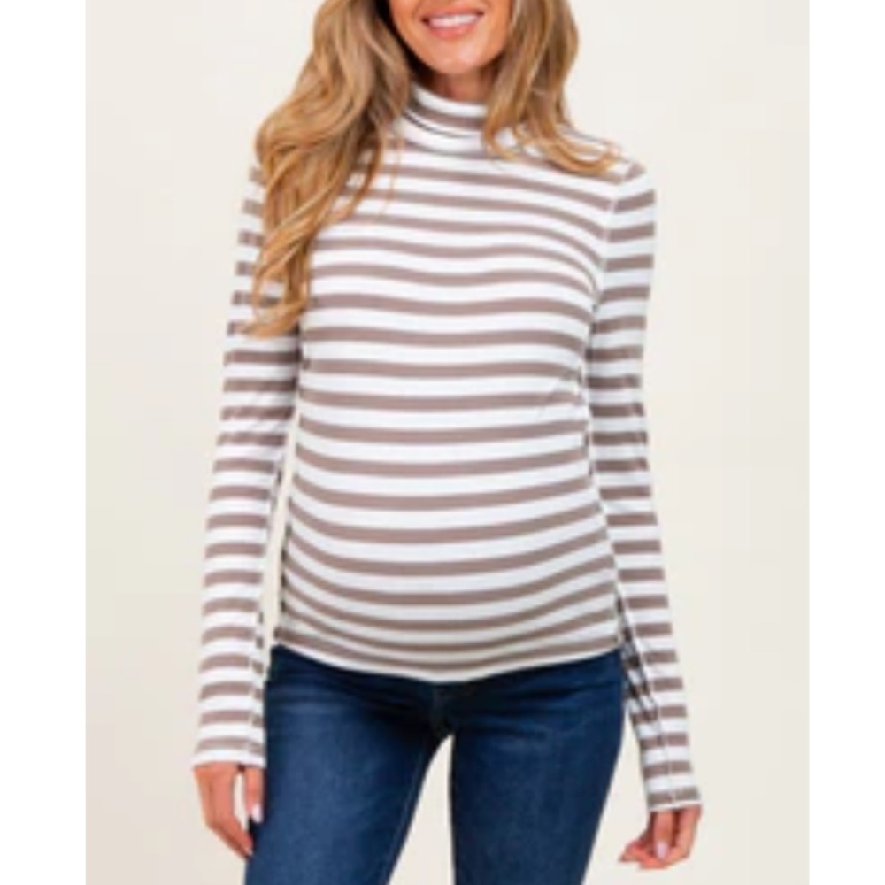 NWT pinkblush mocha striped maternity turtleneck